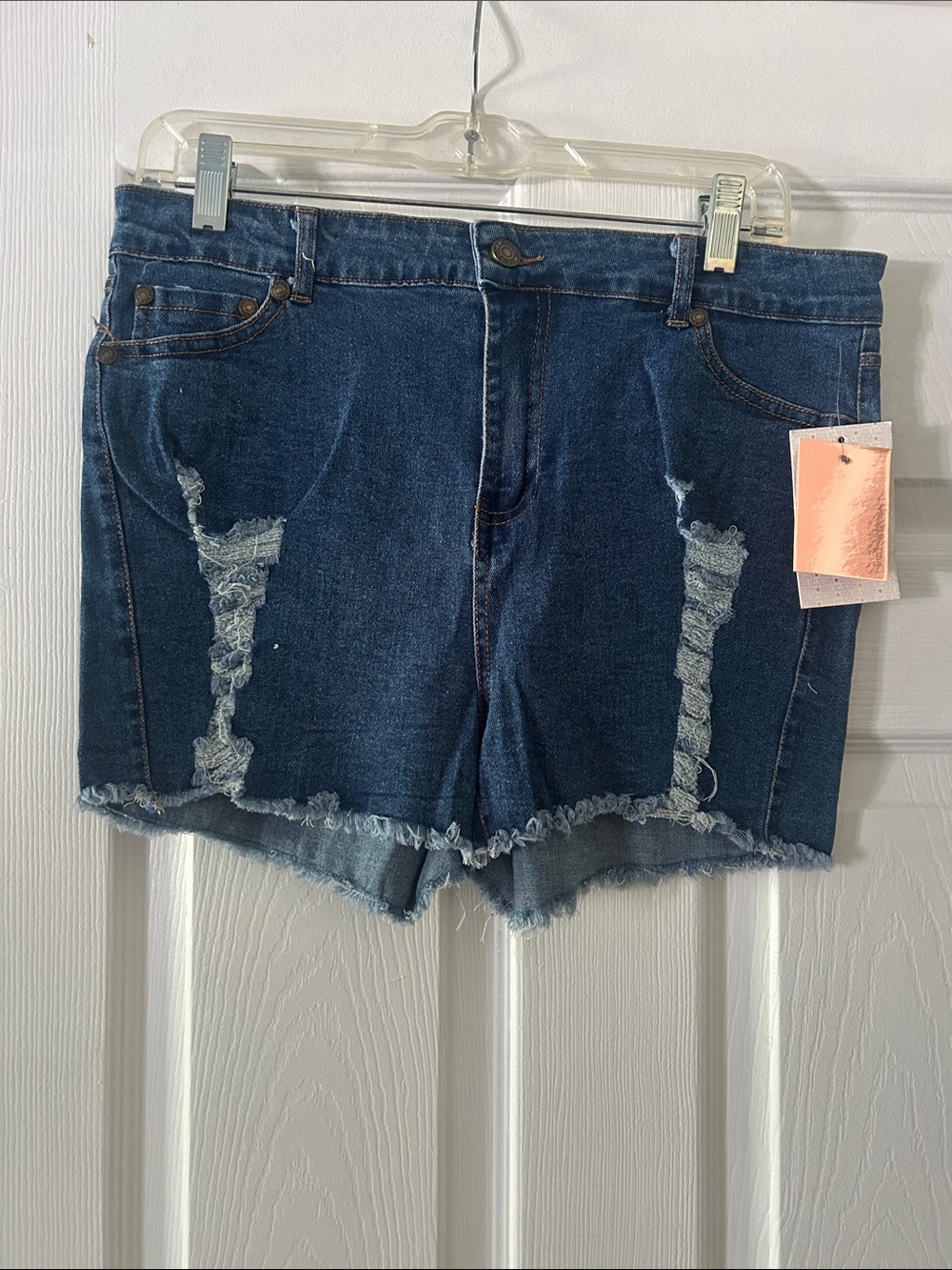 Women's Dark Blue Distressed Denim Shorts
